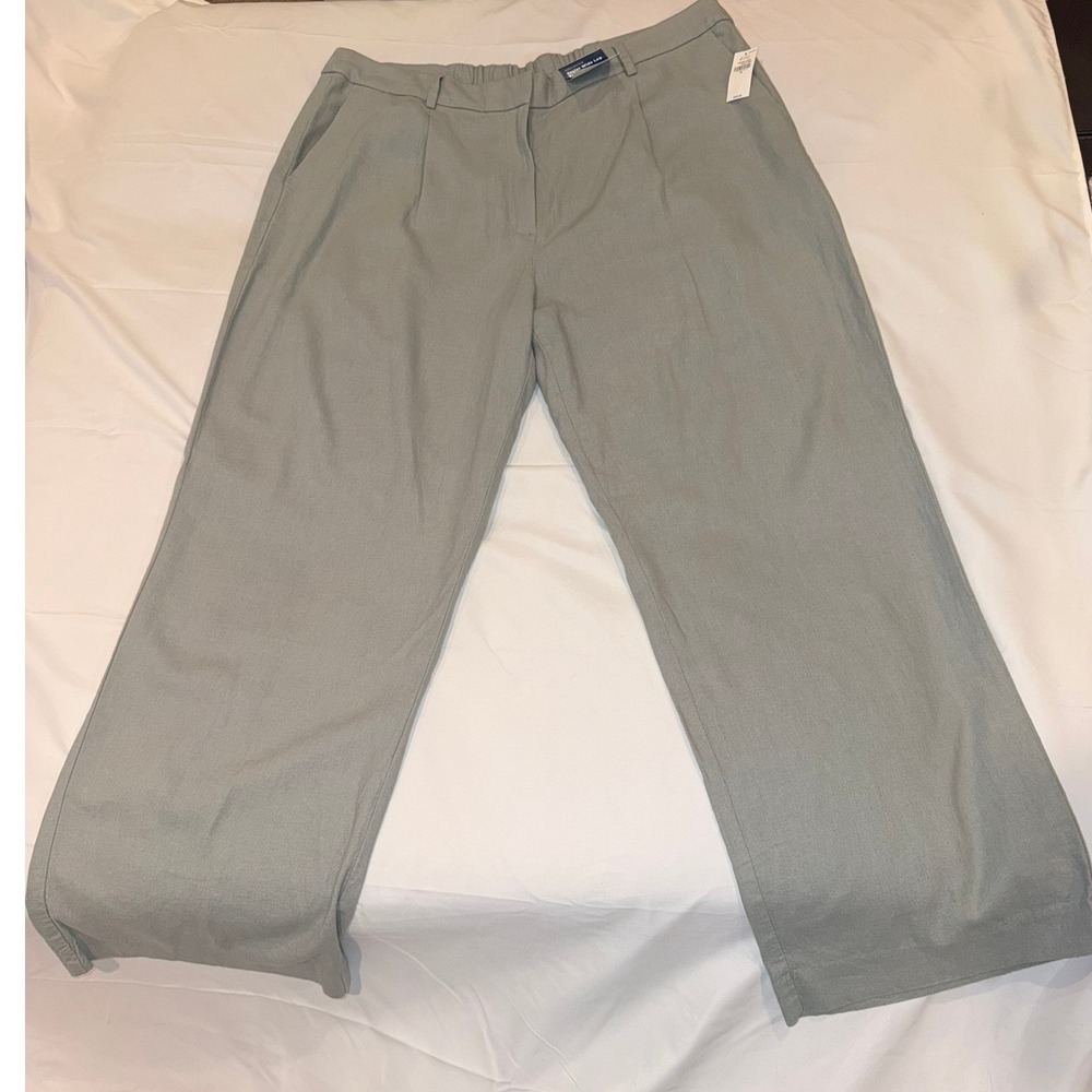 Old Navy Taylor Wide Leg Linen Trouser Extra High Rise Light Green XL
